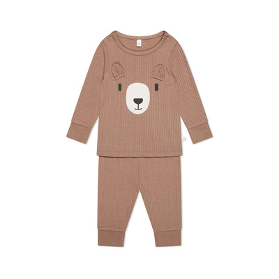 MORI Ribbed Bear Face Pyjamas - Bear + Brown